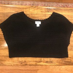 Black Crochet Short Sleeve Sweater